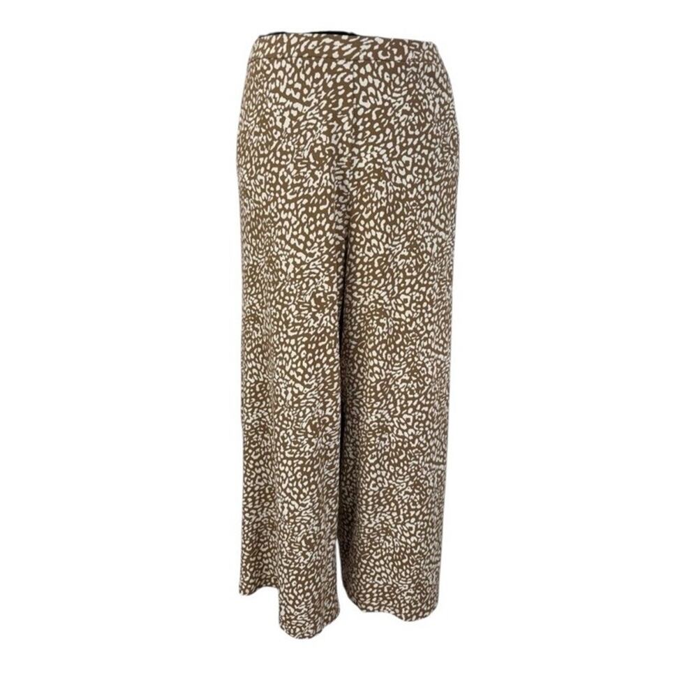 J Jill L 12 Linen Blend Leopard Wide Leg Pull On Pant PONTE Stretch Comfort Work